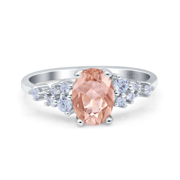 Oval Art Deco Engagement Ring Morganite CZ 925 Sterling Silver